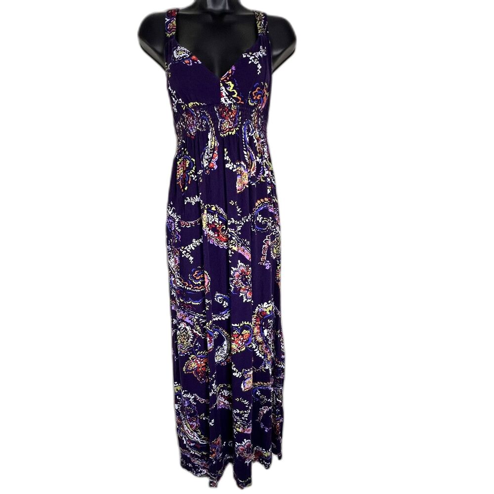 Express Purple Paisley Print Maxi Dress Size Small Boho Racerback Y2K Summer